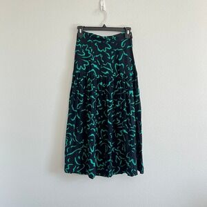 Vintage Abstract Leger Black/Green Drop Waist Midi Skirt 5/6 Maximalist Art Deco